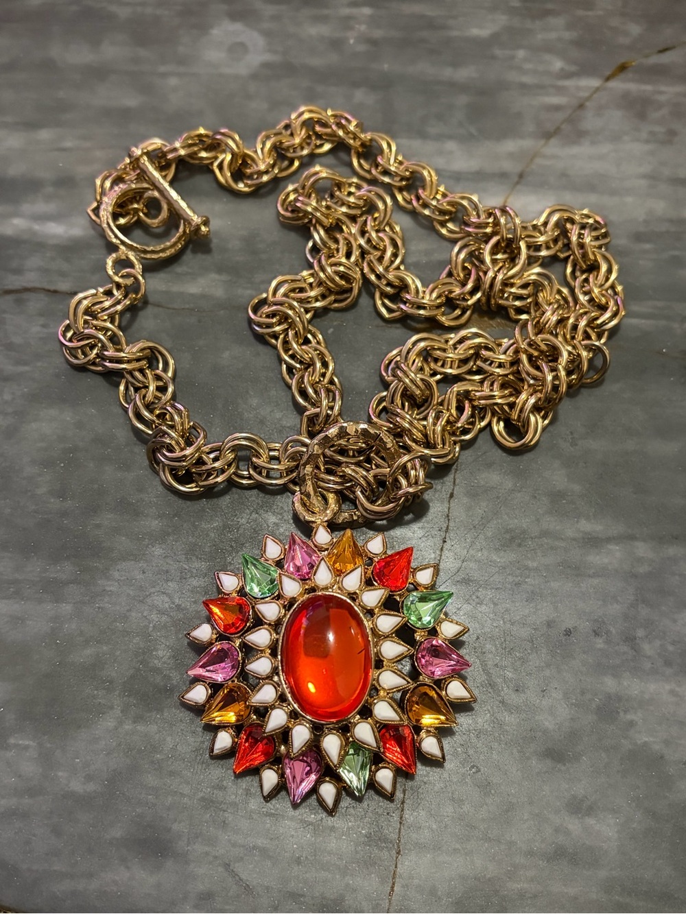 Deadstock Vintage RJ Graziano Jeweled Baroque Pendant Necklace